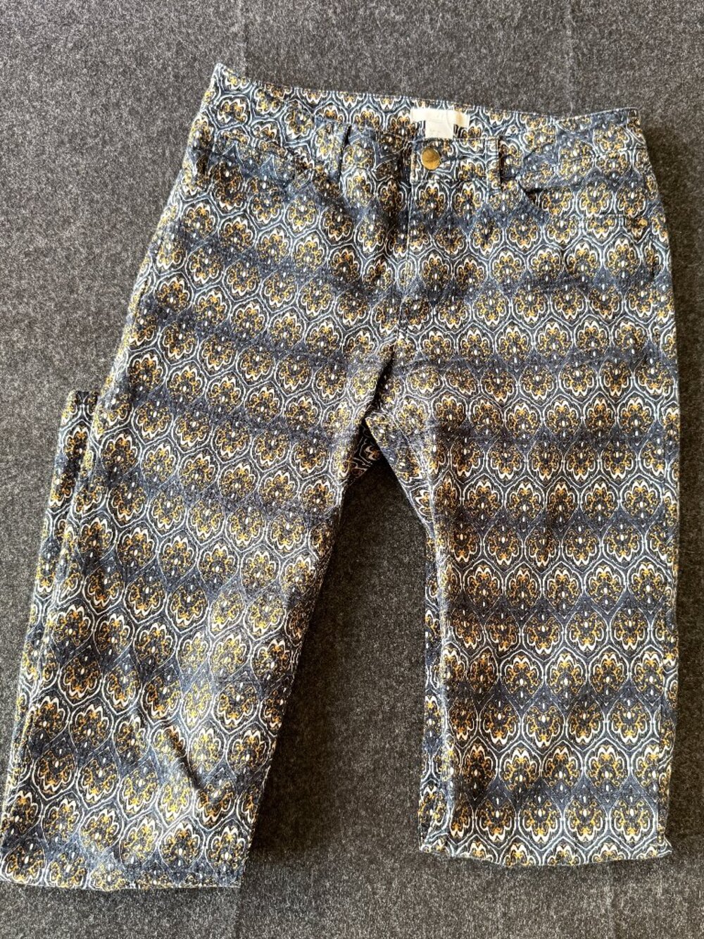 H&M Patterned Skinny Pants Size 6 Blue Gold Stretch